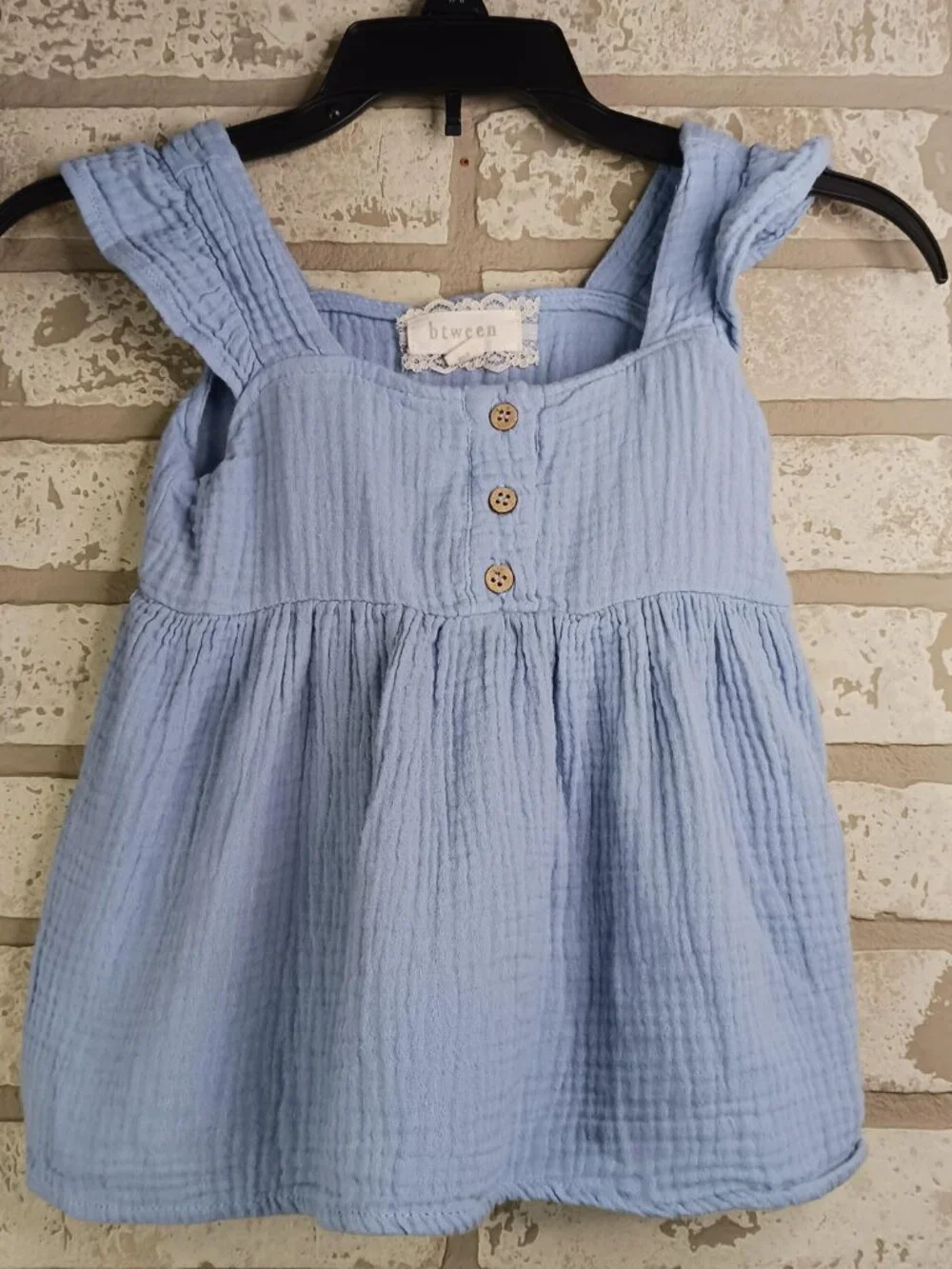 btween Girls 24M Blouse Blue Tank Top 1/4 Button Flowy 100% Cotton